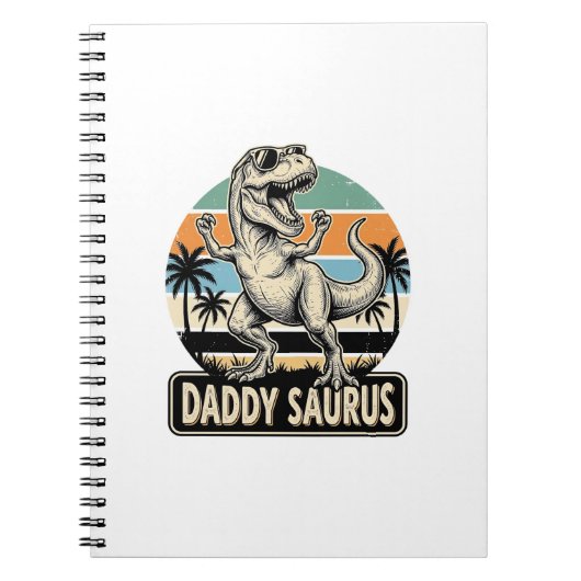 Daddy Saurus Retro-Dinosaur-Sonnenuntergangs-Shirt Notizblock (Vorderseite)