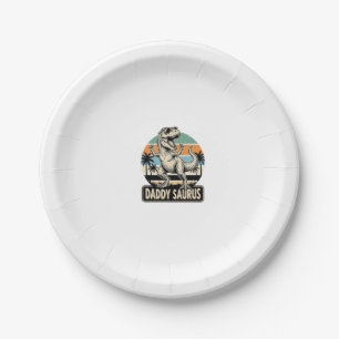 Daddy Saurus Retro-Dinosaur-Sonnenuntergangs-Shirt Pappteller
