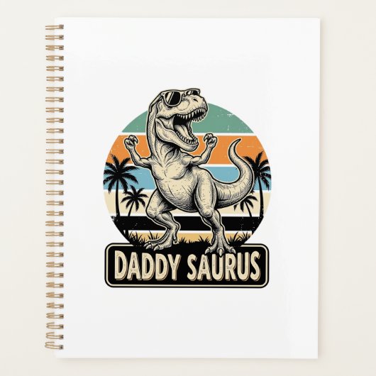 Daddy Saurus Retro-Dinosaur-Sonnenuntergangs-Shirt Planer (Vorderseite)