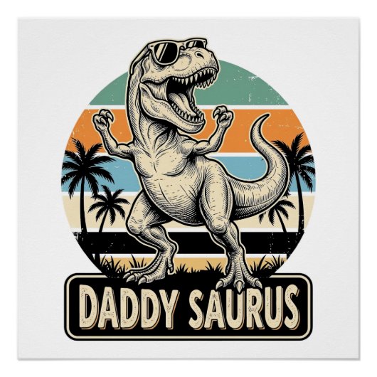 Daddy Saurus Retro-Dinosaur-Sonnenuntergangs-Shirt Poster (Vorderseite)