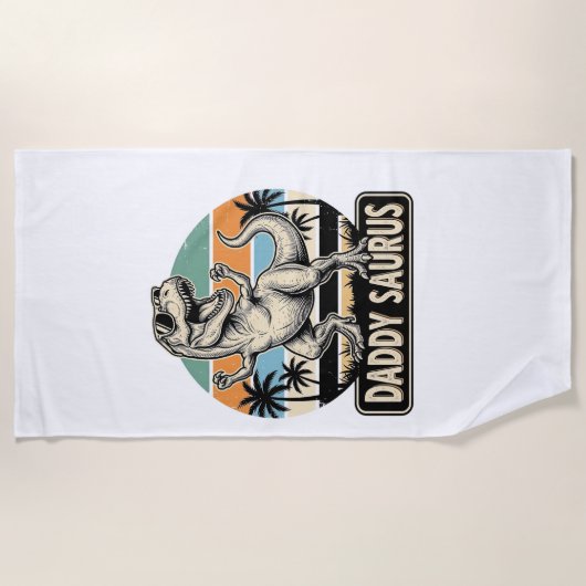 Daddy Saurus Retro-Dinosaur-Sonnenuntergangs-Shirt Strandtuch (Vorderseite)