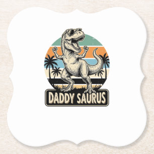 Daddy Saurus Retro-Dinosaur-Sonnenuntergangs-Shirt Untersetzer