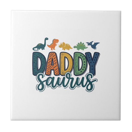 Daddy Saurus Süßer Dinosaur-Vater-Vektor-Design_1 Fliese (Vorderseite)