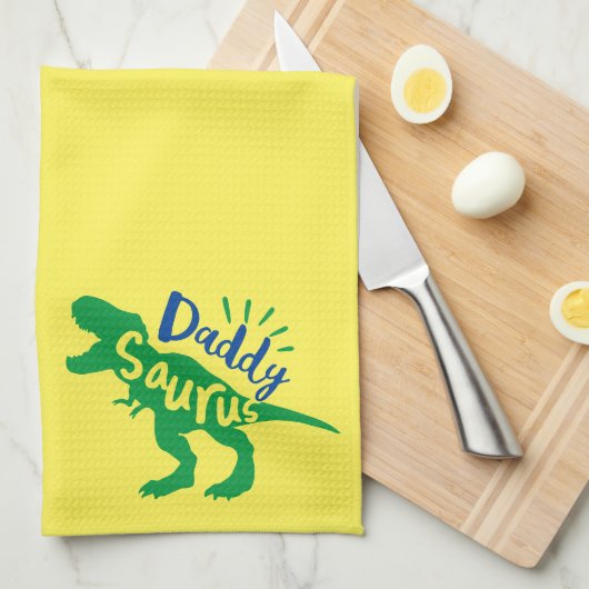 Daddy Saurus T-Rex Silhouette Geschirrtuch (Viertel Falte)