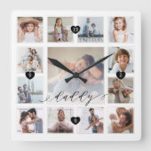 Daddy Script Family Memory Foto Grid Collage Quadratische Wanduhr (Vorderseite)