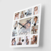 Daddy Script Family Memory Foto Grid Collage Quadratische Wanduhr (Winkel)