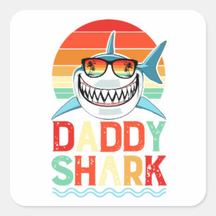 Daddy Shark Vintage Vatertagsfoto Quadratischer Aufkleber