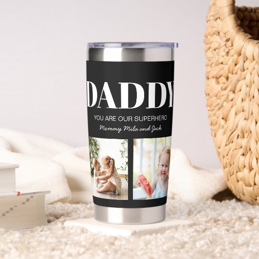 Daddy Sie sind unser Superheld Foto Collage Custom Thermobecher (Wohnzimmer)