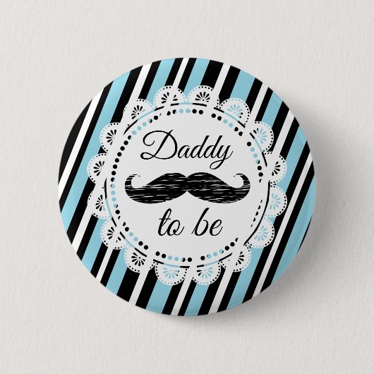 DADDY To Be Blue & Black Mustache Shoe Button (Vorderseite)