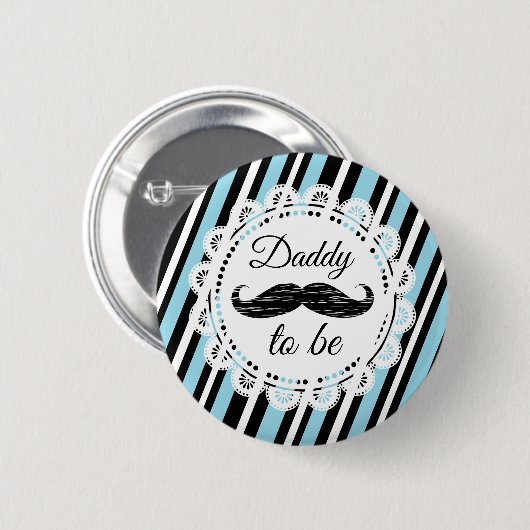 DADDY To Be Blue & Black Mustache Shoe Button (Vorne & Hinten)