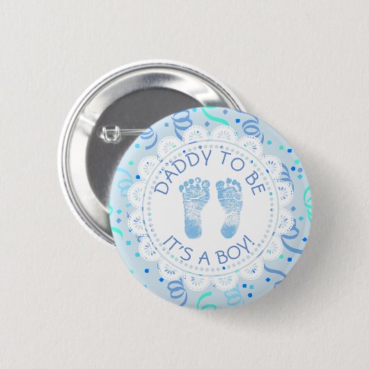 Daddy to be Blue Confetti Baby Shower Button (Vorne & Hinten)