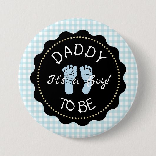 Daddy to be Blue Gingham Baby Shower Button (Vorderseite)