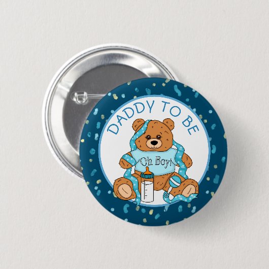 Daddy to be Blue Teddy Bear Baby Shower Button (Vorne & Hinten)