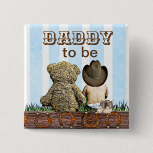 Daddy to be Lil' Cowboy and Teddy Bear Baby Shower Button