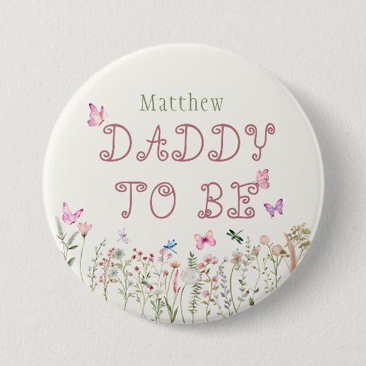 Daddy to be Wildblume Girl Baby Shooting Button (Vorderseite)