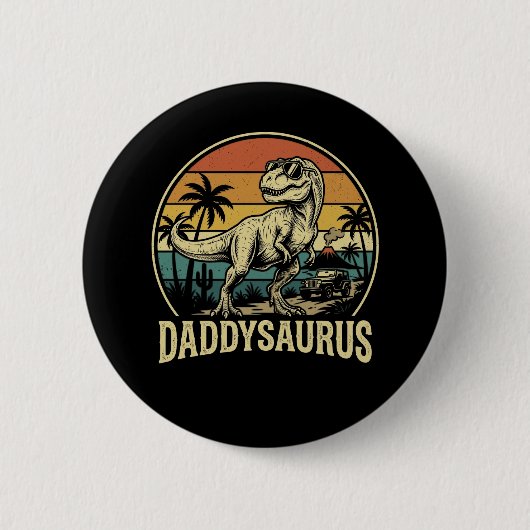 Daddy Trex Dinosaur Daddysaurus Retro Vatertag Button (Vorderseite)