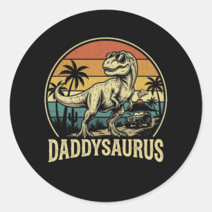 Daddy Trex Dinosaur Daddysaurus Retro Vatertag  Runder Aufkleber