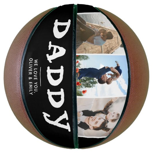 Daddy Vaterfamilie 3 Foto Collage Black Keepake Basketball (Vertikal)