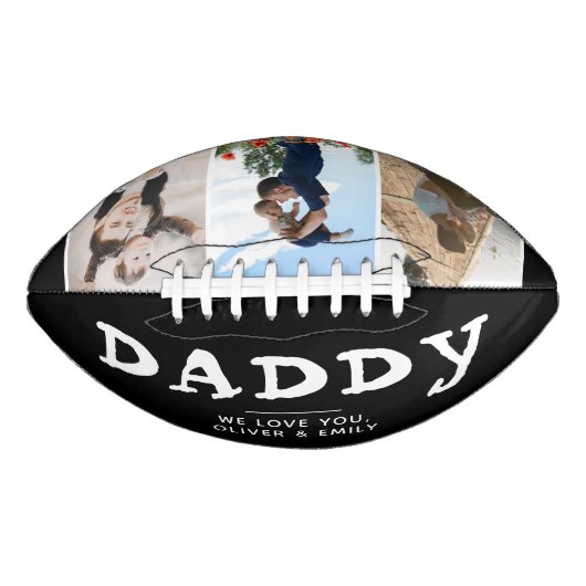 Daddy Vaterfamilie 3 Foto Collage Keepake Schwarz Football (Vorderseite)