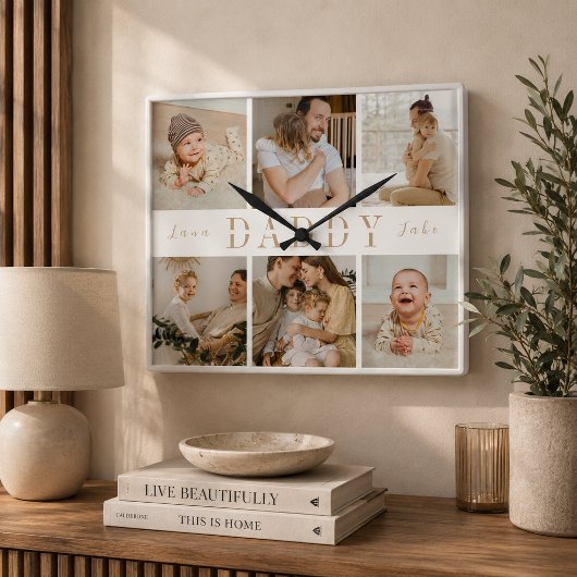 "Daddy" Vatertag Kinder sammeln Wall Clock Quadratische Wanduhr