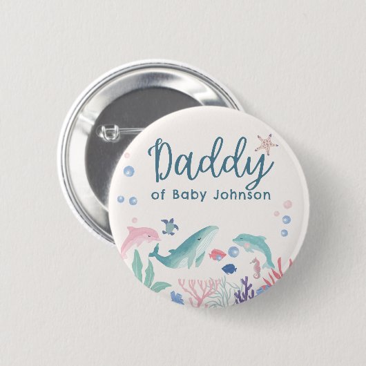 Daddy Watercolor Ocean Baby Shower Button (Vorne & Hinten)
