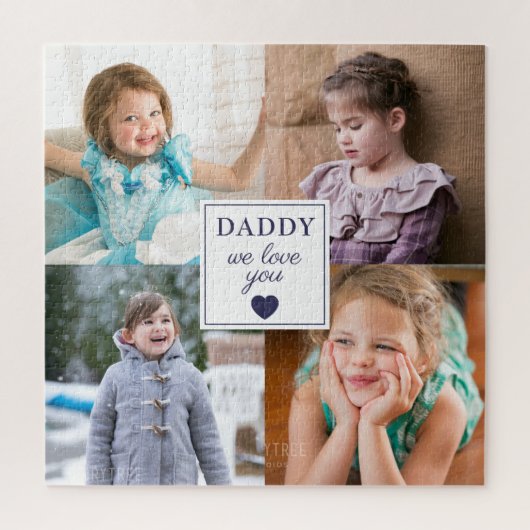 Daddy We Liebe You Blue Heart 4 Kids Foto Collage Puzzle (Vertikal)