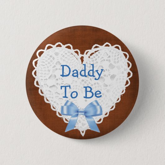 Daddy wird Braun & Blue Lacy Baby Shower Button (Vorderseite)
