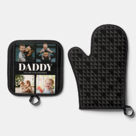 Daddy You are our Superheld Foto Collage Pattern Ofenhandschuh & Topflappen-Set