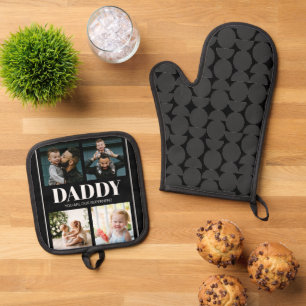 Daddy You are our Superhelder Foto Collage Simple Ofenhandschuh & Topflappen-Set