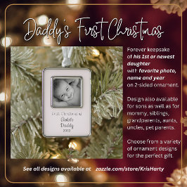 Daddy's 1. Weihnachts Personalisiert Name Year Fot Rahmen-Ornament Silber