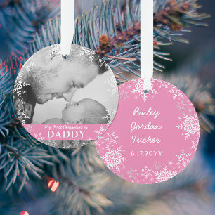 Daddys erste Weihnachtsschneeflocken Rosa Mädchen Ornament