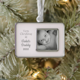 Daddys erstes Foto Personalisierter Weihnachtsname Rahmen-Ornament Silber