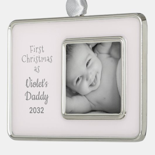 Daddys erstes Foto Personalisierter Weihnachtsname Rahmen-Ornament Silber (Links)