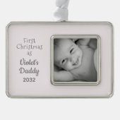 Daddys erstes Foto Personalisierter Weihnachtsname Rahmen-Ornament Silber (Vorderseite)