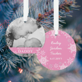 Daddy's First Christmas Snowflakes Pink Girl Foto Ornament