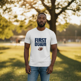 Daddy's First Year First Down Football Navy Blue  T-Shirt