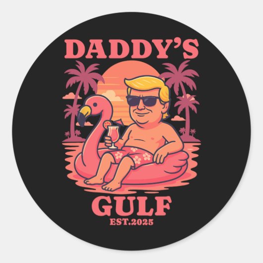 Daddy's Gulf 2025 Funny Daddy Trump Daddys Retro V Runder Aufkleber (Vorderseite)
