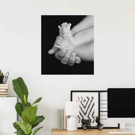 "Daddys Hands" Schwarz-Weiß-Babynahrung drucken Poster (Heimbüro)