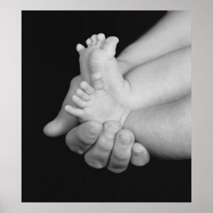 "Daddys Hands" Schwarz-Weiß-Babynahrung drucken Poster