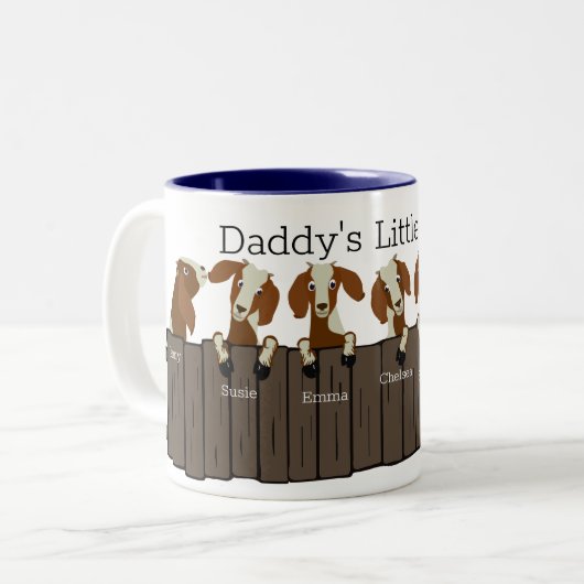 Daddys Kleine Herde von 7 Ziegen Zweifarbige Tasse (Vorderseite Links)