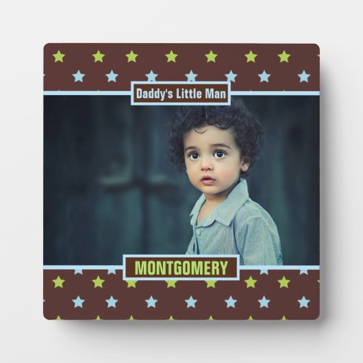 Daddys Little Man Brown Stars and Boys Foto Fotoplatte (Vorderseite)