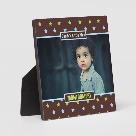 Daddys Little Man Brown Stars and Boys Foto Fotoplatte (Vorderseite)