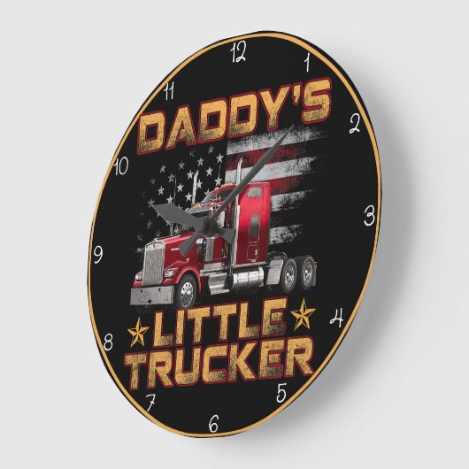 Daddy's Little Trucker American Flag Große Wanduhr (Winkel)