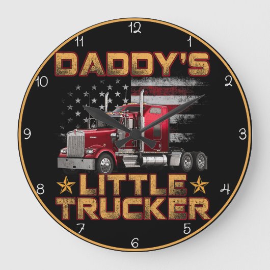 Daddy's Little Trucker American Flag Große Wanduhr (Vorderseite)