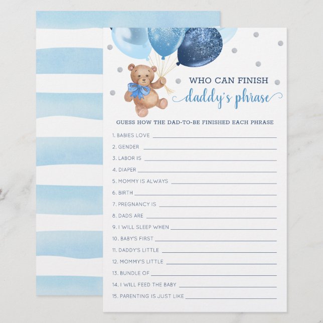Daddy's Phrase Game Baby Shower Teddy Bär (Vorne/Hinten)