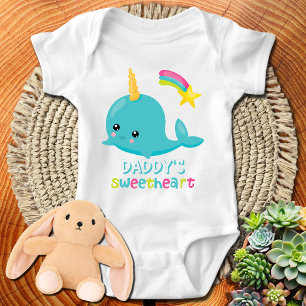 Daddy's Sweetheart Blue Kawaii Narwhal Baby Strampler