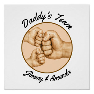 Daddy's Team Fist Bump Father Kids Names Poster