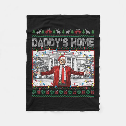 Daddy's Zuhause Funny Santa Trump Weihnachten Ugly Fleecedecke (Vorderseite)