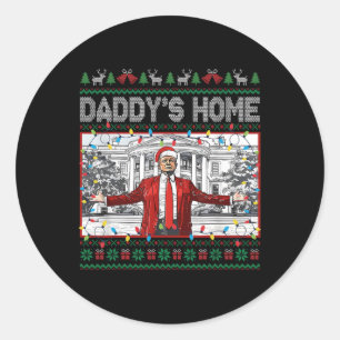 Daddy's Zuhause Funny Santa Trump Weihnachten Ugly Runder Aufkleber