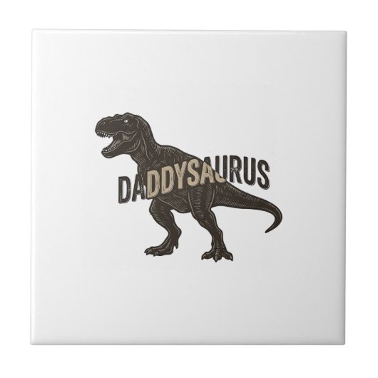 Daddysaurus Dinosaur Vintage Engraving Shirt Desig Fliese (Vorderseite)